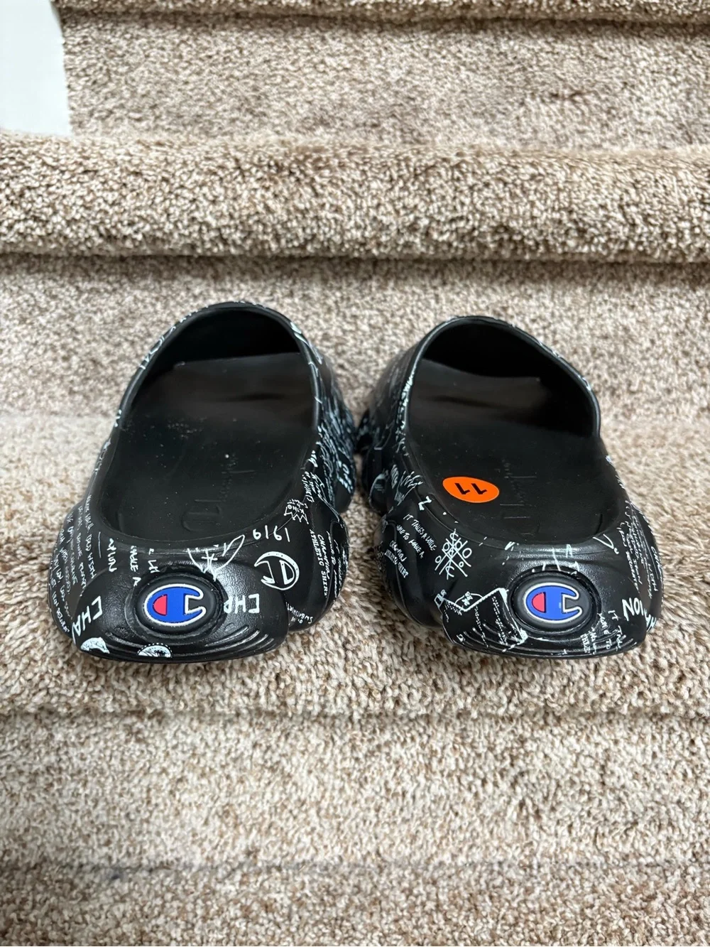 Champion Men’s Black Platform Slides with White Graphic Logo Print
